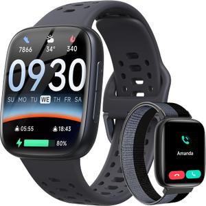 Smart Watches for Men Android iPhone (2 Bands), [1.85" AMOLED Screen] Smartwatch Fitness Tracker 3ATM Waterproof with Bluetooth Calls, AI Control, Heart Rate/SpO2/Sleep Monitor, 7 Days Battery (Black)