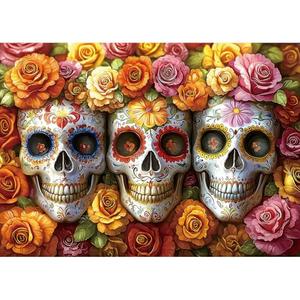 2 x 1000 Piece Puzzles for Adults Clearance, Artistic Skull Flower for Adults Puzzle, Mexican Day of The Dead (Dia de Los Muertos) for Gifts Birthday Party Games Family, 27.5" X 19.7" Dust Free