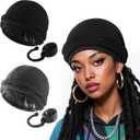 Coucoland 2 Pcs Turban for Women Men Satin Lined Twist Halo Durag Sleeping Bonnet Hair Cover Pre-Tied Head Wraps for Women (Gray)