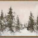 VIYYIEA Framed Canvas Wall Art, Large Vintage Christmas Picture Decor Indoor, 16x24in, Retro Winter Pine Forest Painting Artwork For Living Dining Room Hallway Fireplace, Holiday Decorations