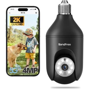 BondFree 4MP Light Bulb Security Camera 5G& 2.4GHz WiFi, Wireless Bulb Security Camera, E27 Light Socket, Full Color Day and Night,SD&Cloud Storage,Motion Tracking-Compatible with Alexa