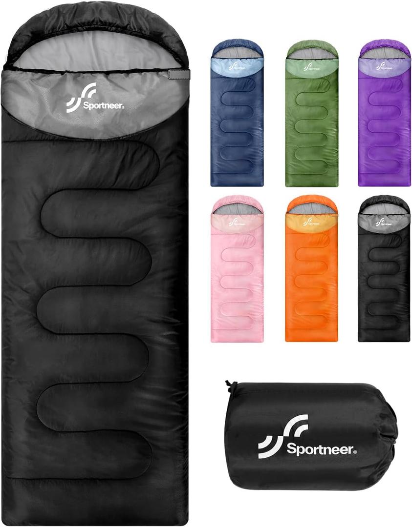 Sportneer Sleeping Bags for Adults, Warm & Cold Weather Sleeping Bag for Adults Kids Boys Girls - Lightweight Compact Camping Gear Equipment, Traveling, Backpacking, Hiking (87"x31.5", Black + Light Gray)