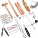 Jewelers Tools Set Including Jeweler Saw Frame Bench Pin Clamp Diamond Needle File Wooden Ring Clamp and Ring Sizer Mandrel Measuring Tool Jeweler's Mallet Hammer Stick for Jewelry Making