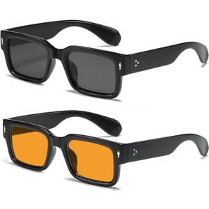 Classic Square Sunglasses for Women Men Trendy Thick Frame Rectangle Sun Glasses Chunky Black Shades (Z2(a1 Grey+orange))
