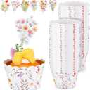 Vesici 72 Pack Wildflower Cupcake Wrappers and Topper Wildflower Birthday Decorations Paper Cupcake Liner Flower Cake Decorations for Spring Floral Birthday Party Decoration Supplies