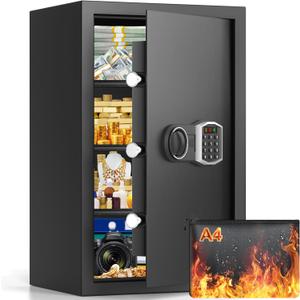 4.0 Cubic Large Home Safe Fireproof Waterproof, Alloy Steel Fireproof Safe Box with Fireproof Bag, 2 Spare Keys and 3 Removable Shelves, Anti-theft Fire Safes for Home Money Documents Valuables