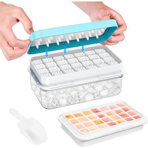 Ice Cube Tray with Lid and Bin, 28 pcs Ice Cubes Molds, Ice Trays for Freezer, Ice Cube Tray Mold, with 1 tray, Ice Freezer Container, Spill-Resistant Removable Lid & Ice Scoop, for Whiskey,Cocktail