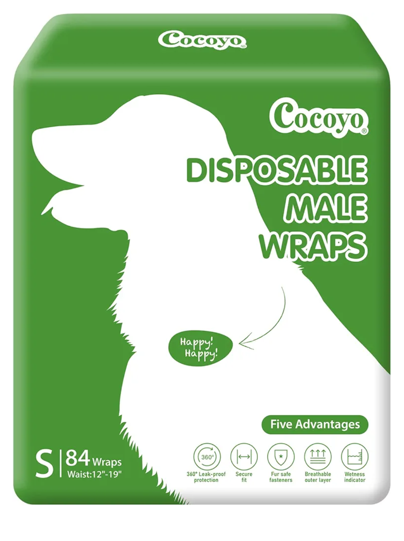 COCOYO Disposable Male Dog Wraps, Small Size, 84 Count, Super Absorbent, Breathable, Wetness Indicator