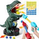 Dinosaur Shooting Toy for Boys Girls, Movable Target Shooting Games with 2 Air Pump Launcher, 48 Foam Balls, LED Score Record, Spray Effect & Sound, Competition Game Gift for Kids 5 6+ (Green)