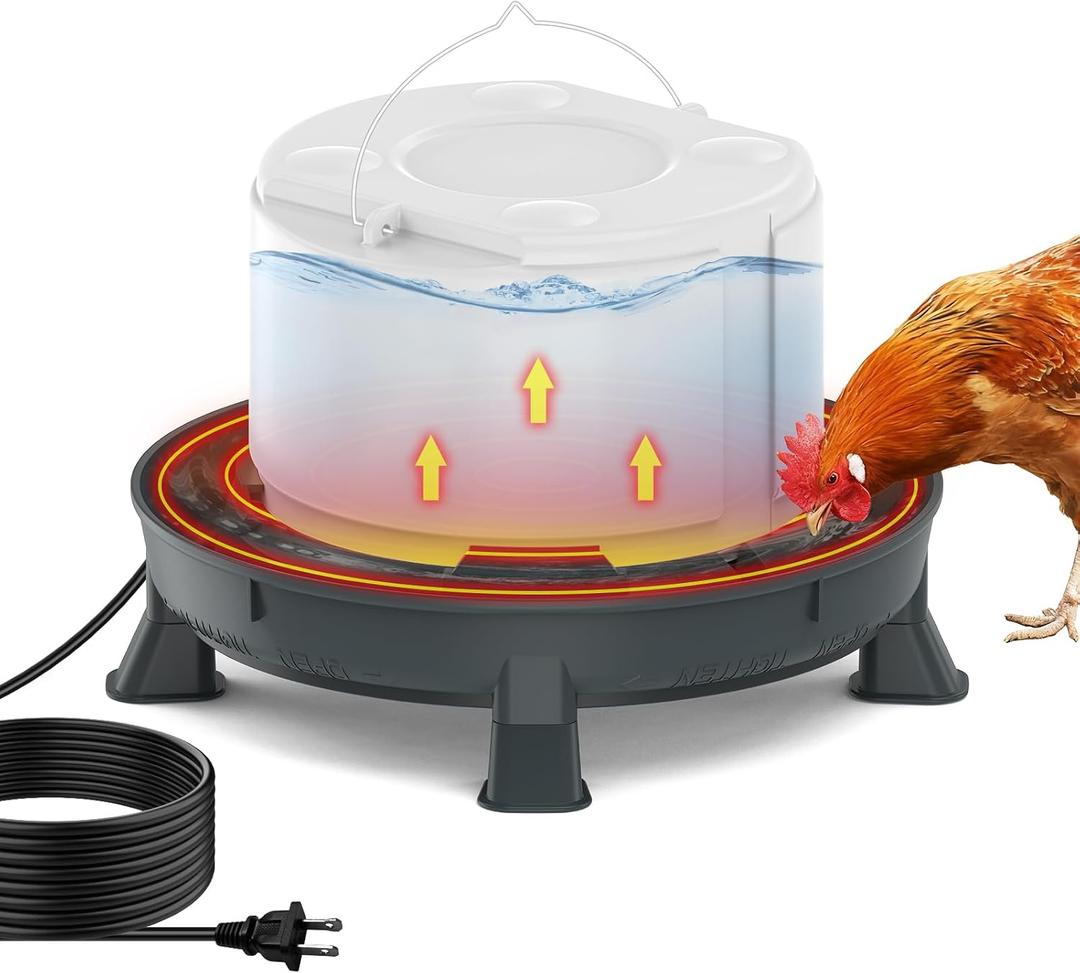 4.28L Heated Chicken Waterer - Winter Freeze-Proof Heated Poultry Waterer, 84W Hanging Chicken Water Heater with 4 Detachable Leg Support, Poultry Water Fountain for Chickens, Ducks Round