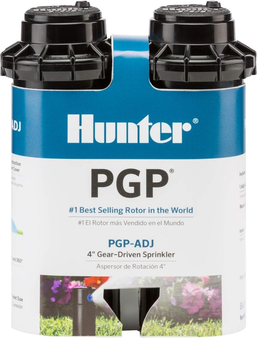 Hunter PGP-ADJ 3/4" Rotor Sprinkler, Adjustable 40 360 Arc, Gear Drive, 4" Pop Up Sprinkler, Lawn Irrigation Head, 2252 ft Spray Distance, Preinstalled 3.0 GPM Nozzle, 2 Pack