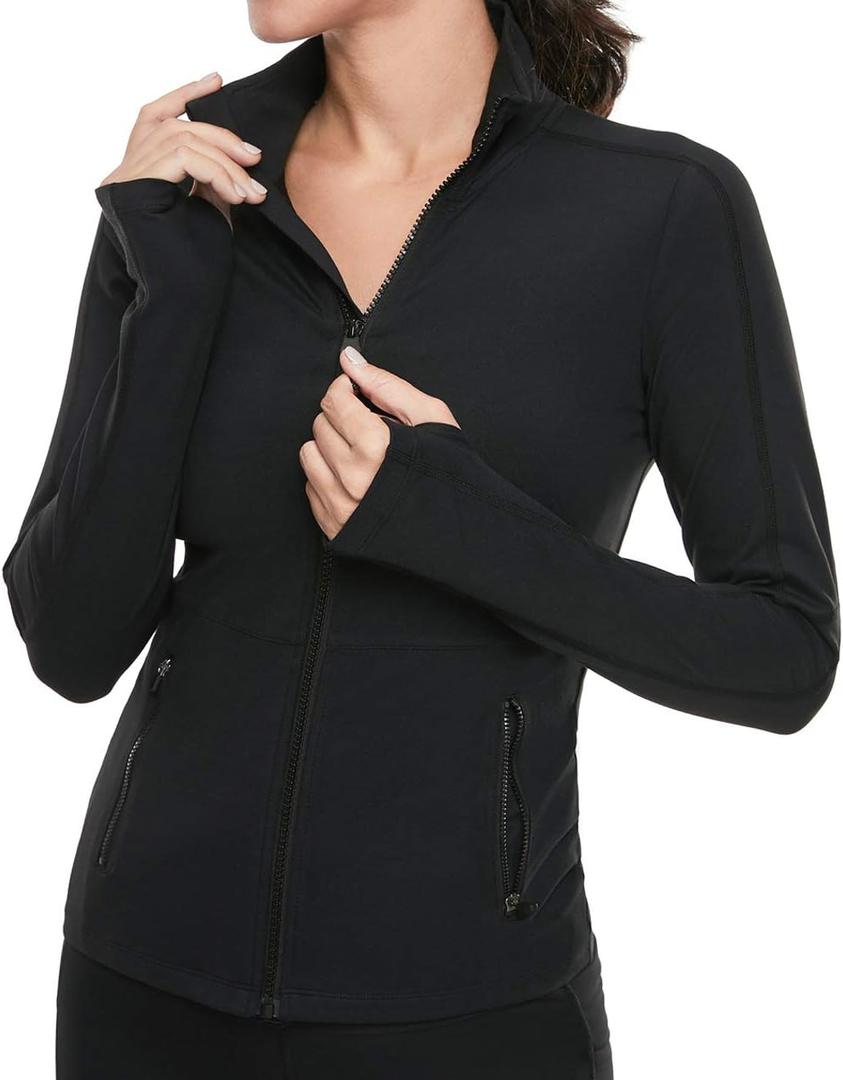 VUTRU Women's Workout Yoga Jacket Full Zip Running Athletic Track Jacket (Medium, Black)