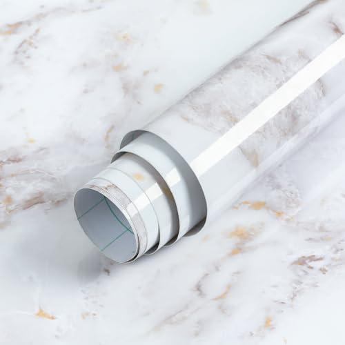 rabbitgoo Glossy Marble Contact Paper Peel and Stick Wallpaper 17.5" X 78.7" Countertop Furniture Waterpoof Self Adhesive Removable Cover for Kitchen Bathroom Cabinet Drawer Shelf Liner Vinyl Roll Pack of 2