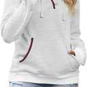 Half Hidden Women's Hoodies Fall Fashion Outfits Casual Long Sleeve Hooded Sweatshirt Button Collar Fall Drawstring Sweatshirt Pullover White Large