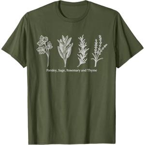 Gardening shirt for women -Parsley, Sage, Rosemary and Thyme T-Shirt (Size Medium, Olive Green)