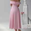 Formal Cocktail Off Shoulder Dresses for Women Elegant Swing Aline Wedding Guest Engagement Party Midi Dress (Pink, M)