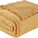 EMME Muslin and Fleece Throw Blanket Reversible - 50"*60" Beige Soft Warm Throw Blankets for Couch Bed Picnic Travel Bed