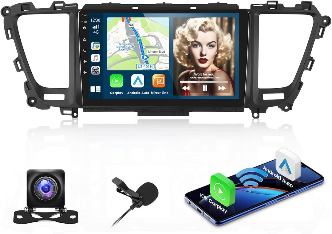 [2G+64G] Car Stereo for Kia Carnival Sedona 2015 2016 2017 2018 2019 2020 with Wireless Carplay/Android Auto, 9 Inch Upgrade Touch Screen for Carnival with GPS WiFi Bluetooth HiFi FM/RDS SWC