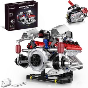 V8 Engine Model Kit That Works with LED Light and APP Control, Collectible Set for Adults, Visible Car Engine Building Engineering STEM Projects for Kids Boys (700 PCS)