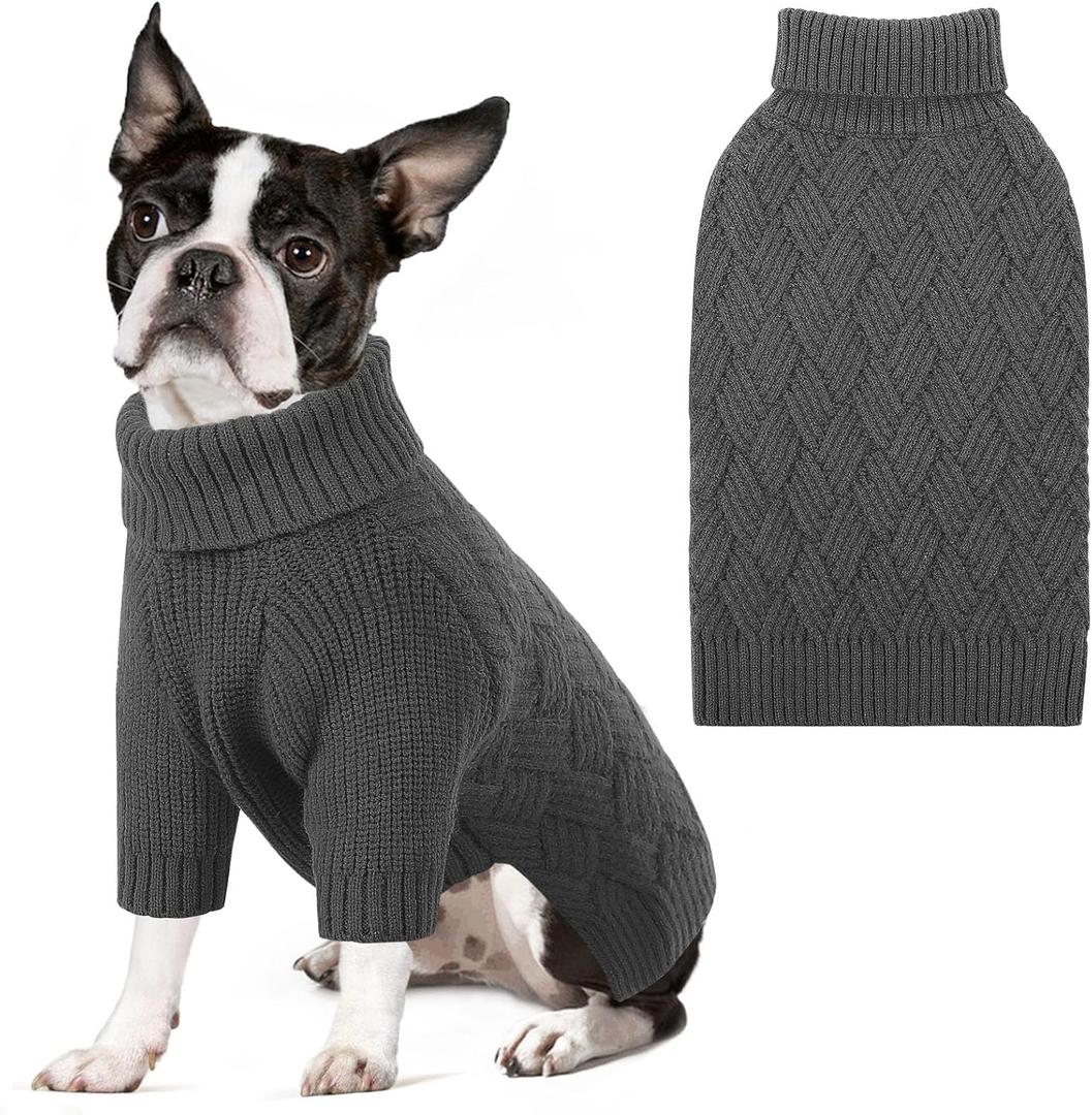 SUNFURA Dog Sweater, Christmas Sweaters for Large Dogs, Solid Color Dog Pullover for Fall Winter, Warm Sweatshirt Knit Turtleneck for Corgi, French Bulldog, Grey, Large