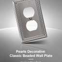 6-Pack Duplex Outlet Cover, Antique Silver Metal Wall Plates for Electrical Outlets, 1 Gang Receptacle Light Switch Cover, Pearls Beaded Decorative Switch Plates and Outlet Covers