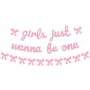 Girls Just Wanna Be One Banner Garland for Baby Girl First Birthday Decorations Pink Bow Hanging Banners Coquette Baby Shower 1st Birthday Party Decor