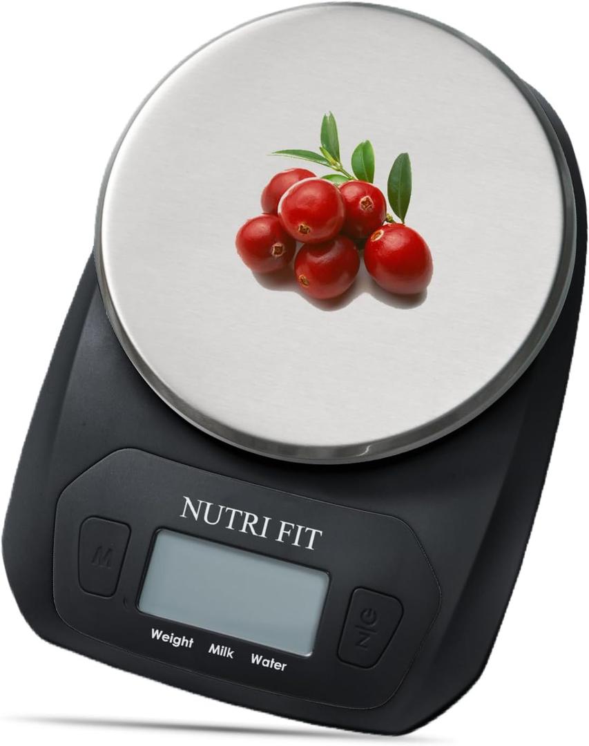 NUTRI FIT Digital Food Scale Small Kitchen Scales Weight in Grams and OZ for Cooking Baking Weight Loss, Stainless Steel Tare & Backlit LCD Display, Black