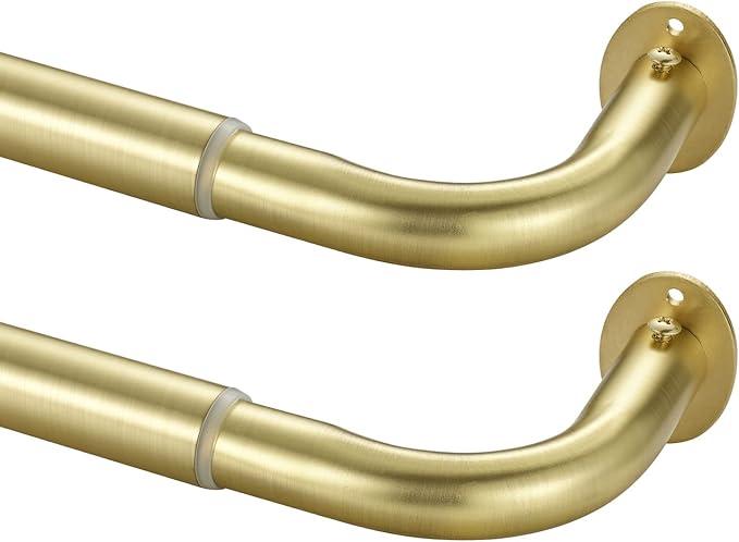 Room Darkening Curtain Rod 48-84 Inches, Wrap Around Design, Extra-Thick 3/4 Inch Diameter Single Drapery Rod, Extendable Metal Rod Set of Window Treatment (2 Pack Brass)