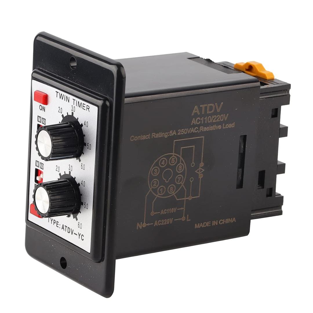 Twin Timer Relay, On Off Knob Control Time Switch 6S-60M, Short Period Repeat Cycle Intermittent Timer Interval Timer (AC 110/220V)