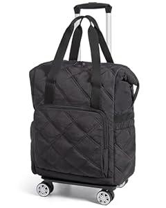 BAGSMART Rolling Duffle Bag with Wheels, 35L Carry on Travel Bag with Detachable Wheels, PVC Wet Pocket Duffel bag with Wheels, Black