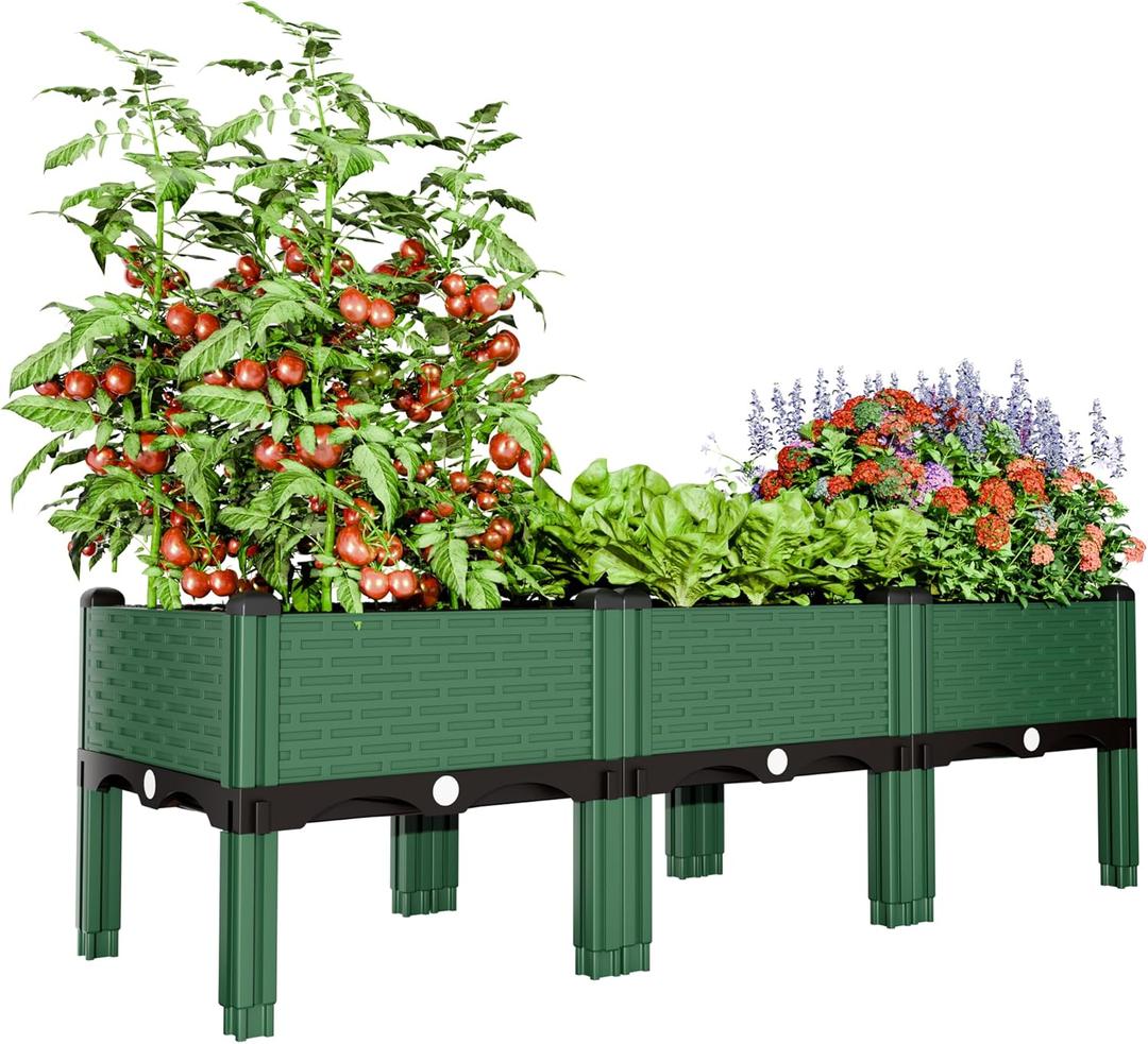 Green 3-in-1 Tomato Planter Box, Adjustable Raised Garden Bed with Trellis, 47.24x15.75x14.17 Inch Garden Planter for Tomatoes, Herbs, Flowers - 9.92lbs, Green
