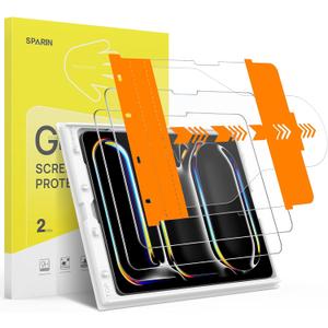 SPARIN 2 Pack Screen Protector for iPad Pro 13-inch M4 2024, Tempered Glass with Easy Application Tray, Case Compatible, Anti-Scratches, High Definition