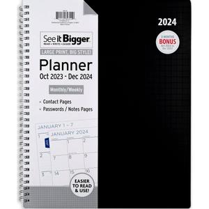 PlanAhead See IT Bigger October 2023 - December 2024 Monthly/Weekly Large Planner 8.5" x 11"(BLACK)