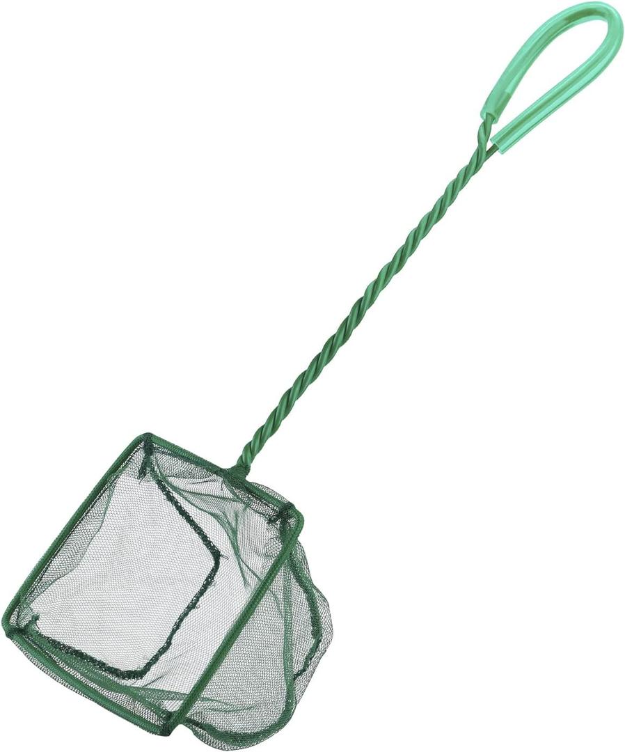Pawfly Aquarium Fish Net with Braided Metal Handle Square Net with Soft Fine Mesh Sludge Food Residue Wastes Skimming Cleaning Net for Fish Tanks Small Koi Ponds and Pools, 1 Pack 4 inch