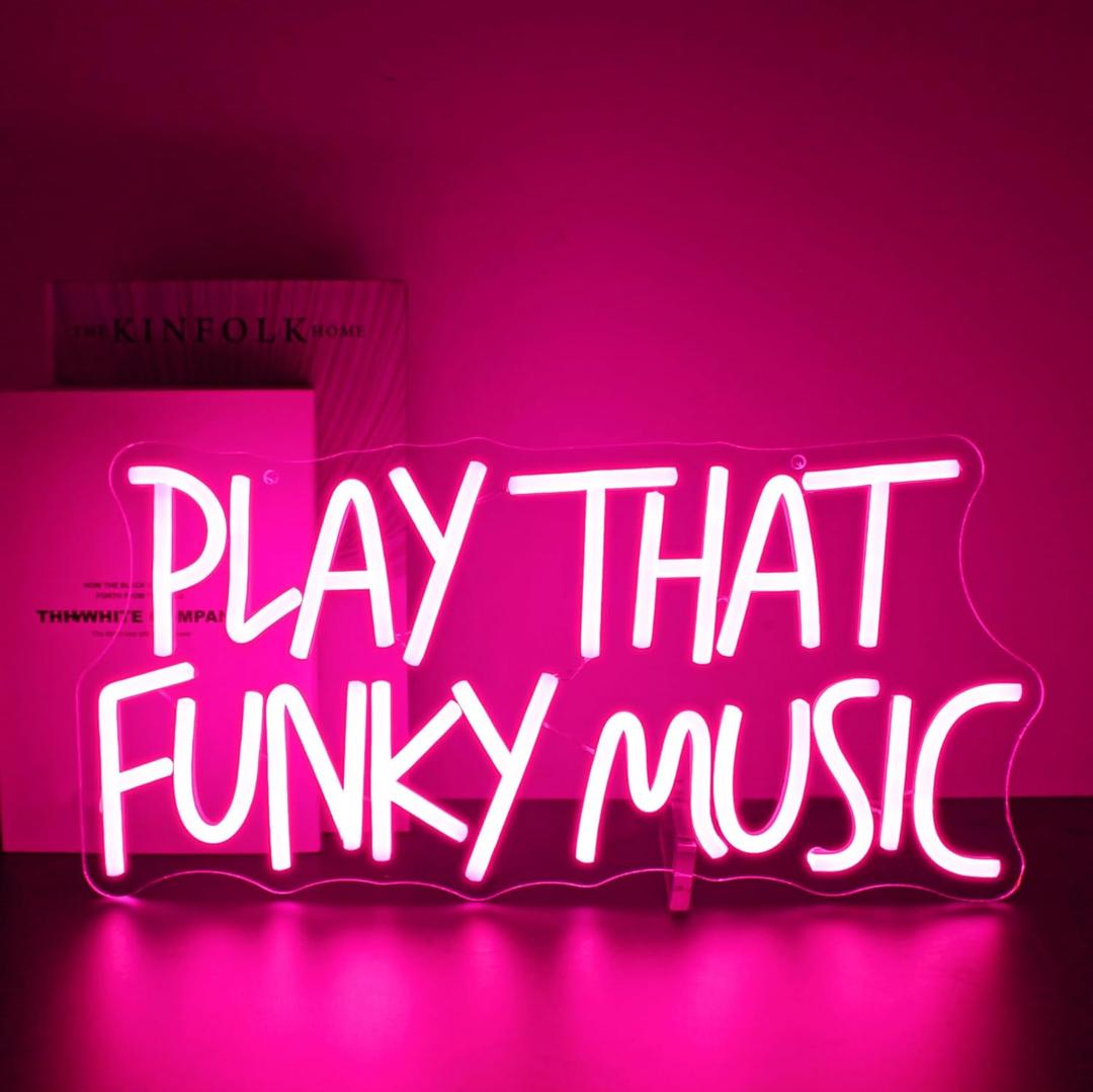 Gdbkabf Neon Sign, Play That Funky Music Neon Signs for Wall Decor Neon Pink LED Signs Room Neon Light Up Signs Home Decor for Business Bedroom Club Party Bars Shop USB Operated