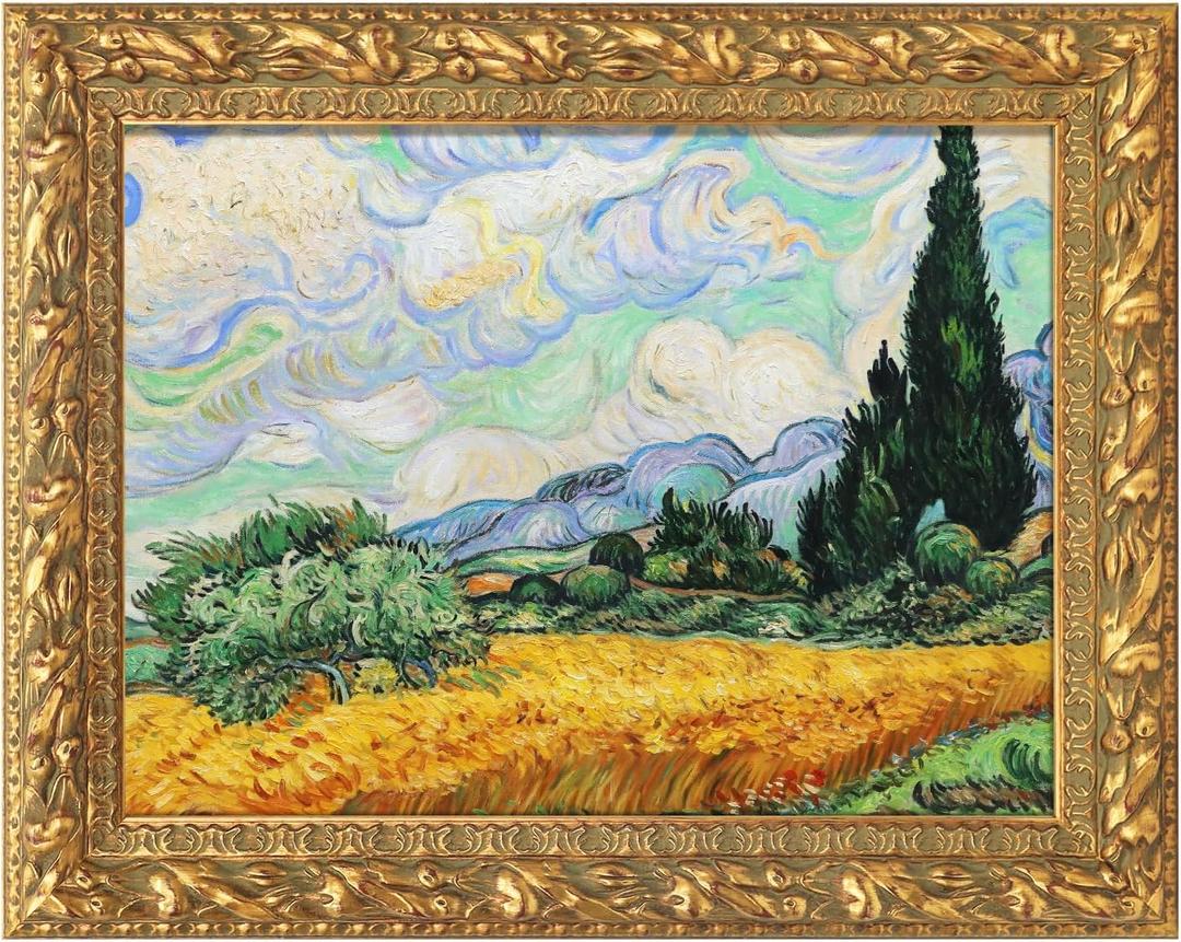 Solid Wood Frame for 12x16 Canvas Paintings, Finished Antique Ornate Canvas Frame for Oil Painting Art Prints, 12x16 Gold Frame for Home Living Room Wall Decor (Empty Frame, No Backboard)