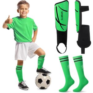 Soccer Shin Guards and Socks Kids Youth Lightweight Soccer Pads Defender with Ankle Protection Ski Shin Guards Football Equipment for Age 4-14 Toddler Boys Girls Teens (Medium, Green)