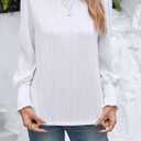 CiCiBird Women Casual Textured Tops Dressy Long Sleeve Solid Shirt Trendy Crewneck Work Blouses (White, M)
