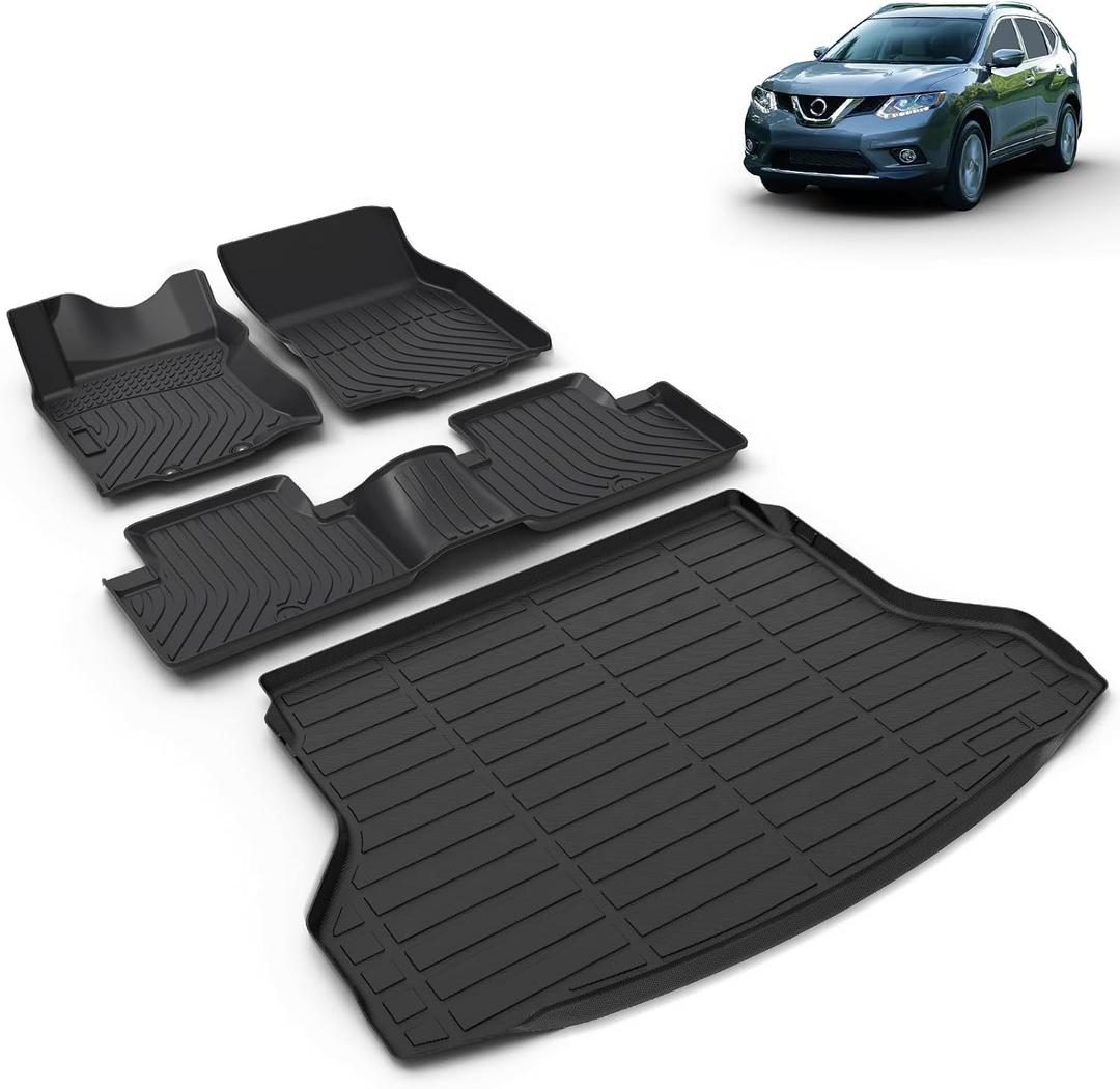 All Weather Car Floor Mats & Cargo Liner Set Fit for 2014 2015 2016 2017 2018 2019 2020 Nissan Rogue (Not Fit Sport) Car Cargo Mat Trunk Mat Rogue Floor Mats Trunk Liner Accessories Black