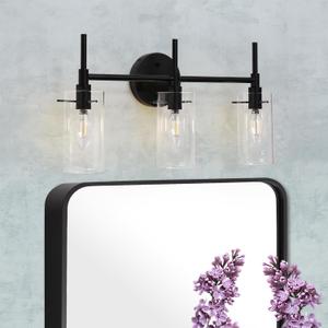 Modern Farmhouse 3 Light Vanity Fixtures, Matte Black Bathroom Lights with Glass Shades for Bedroom, Living Room Modern Farmhouse 3 Light Vanity Fixtures, Matte Black Bathroom Lights with Glass Shades for Bedroom, Living Room