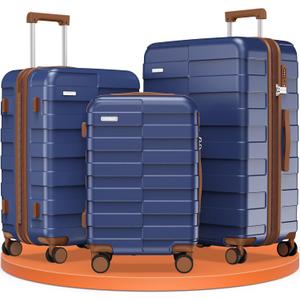 Luggage Sets 3 Piece Hardside (3-YEARS VIP SERVICE) Lightweight Expandable Ultra Durable 100% PC Carry On Travel Suitcase set with TSA Lock Spinner Wheels, Classic Blue