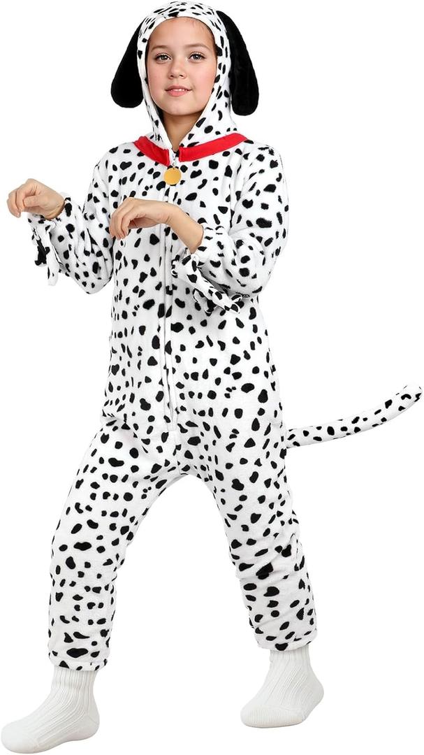 GIFTINBOX Cat Costume For Girls, Animal Costume, Black Cat Dalmatian Costume for Kids, Halloween Costumes for Kids (M(7-9y))