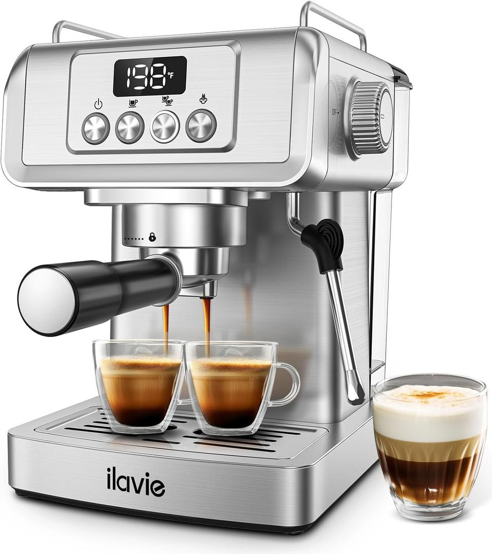 Espresso Machine 20 Bar, Professional Espresso Maker Cappuccino Machine with Steam Milk Frother, Stainless Steel Espresso Coffee Machine with 61oz Removable Water Tank, for Home Office Dad Mom