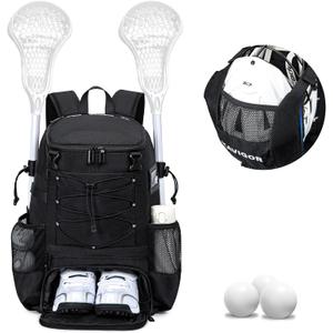 KAVIGOR Lacrosse Bag for Kids and Youth, Lacrosse Backpack with Helmet Holder and Shoes Compartment, Waterproof Field Hockey Gears Bag for Boys & Girls