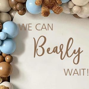 Baby Shower Balloon Arch Backdrop with Little Bear Theme Wall Stickers, We Can Bearly Wait Wall Decor Stickers, Blue and Beige