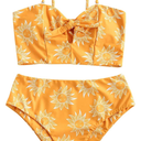 ZAFUL Women Ribbed Keyhole Tied High Waisted Bikini Spaghetti Straps Two Pieces Swimsuit Bathing Suit L