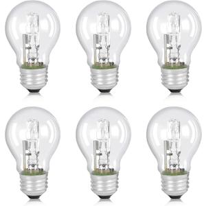 6PCS A19 Halogen Light Bulb, 43 Watt 120V E26 Base, 60W Replacement Non-LED Bulbs for Table Lamps & Home Lighting