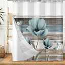 DASHAN No Hook Shower Curtain with Snap in Liner, Rustic Floral Shower Curtains for Bathroom, Teal Flowers Bath Curtain Wood Country Farmhouse Fabric Bathroom Curtains 71"x74"