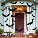24 PCS Hanging Bats Halloween Decorations Outdoor, Bat Decor Indoor for Yard, Tree, Wall, Plastic Decoration with Glowing Eyes Sticker, Outside Party Home Decorations, black