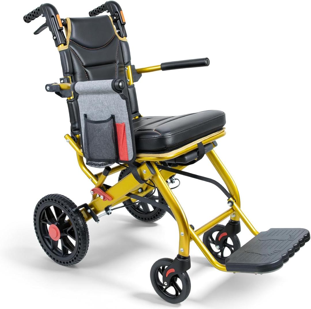 Lightweight Foldable Transport Wheelchair for Seniors Adults, Gold